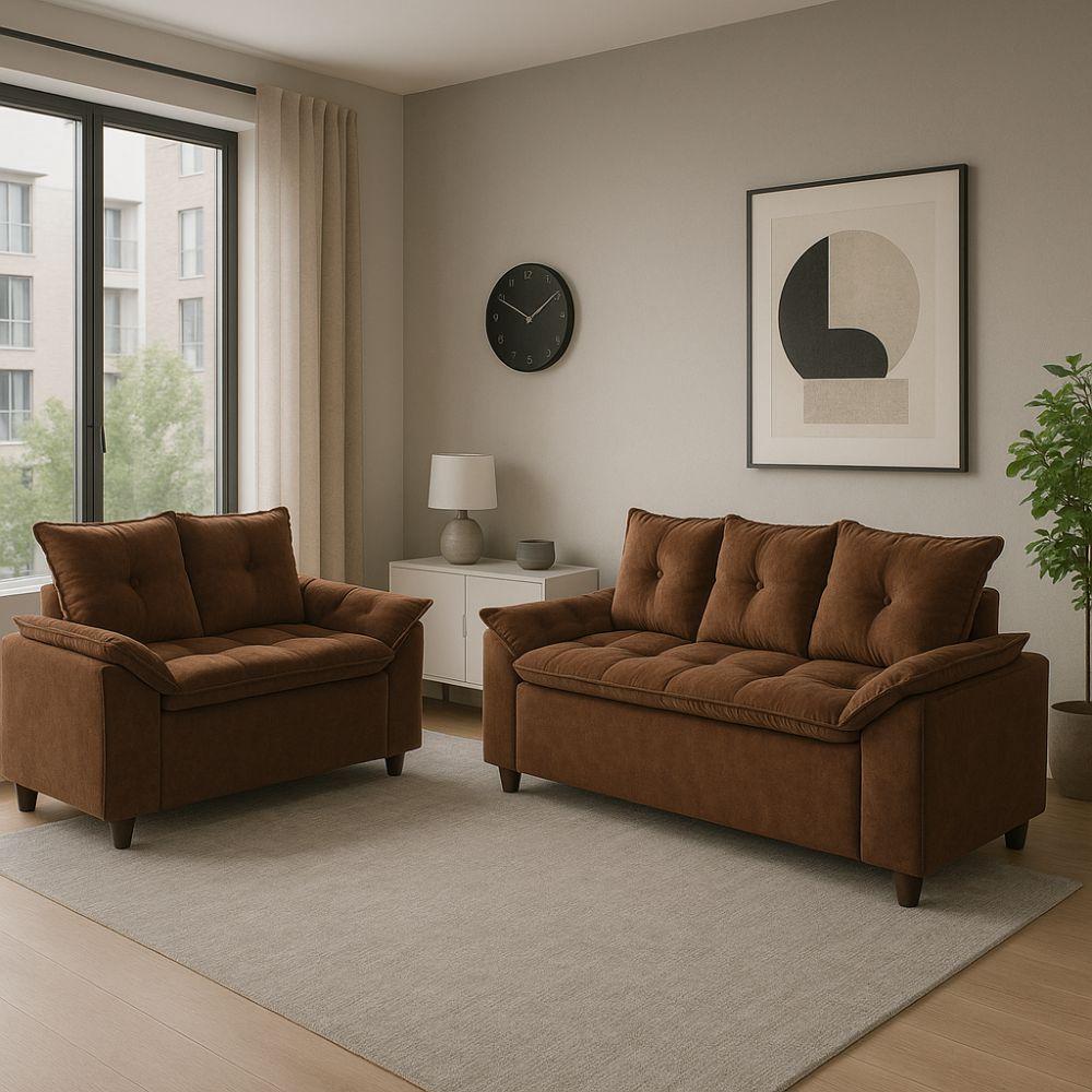 Conjunto Sofá 2 e 3 Lugares Viena Veludo Marrom