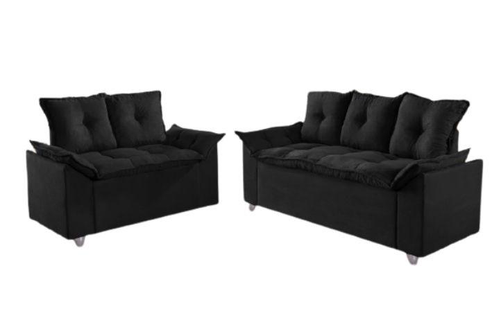 Conjunto Sofá 2 e 3 Lugares Viena Veludo Preto
