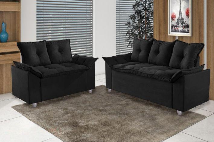 Conjunto Sofá 2 e 3 Lugares Viena Veludo Preto