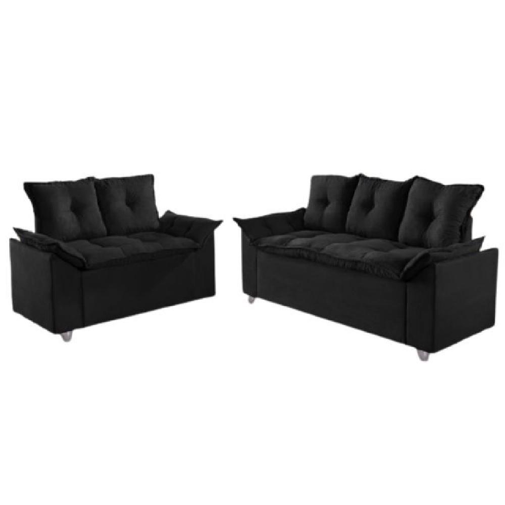 Conjunto Sofá 2 e 3 Lugares Viena Veludo Preto