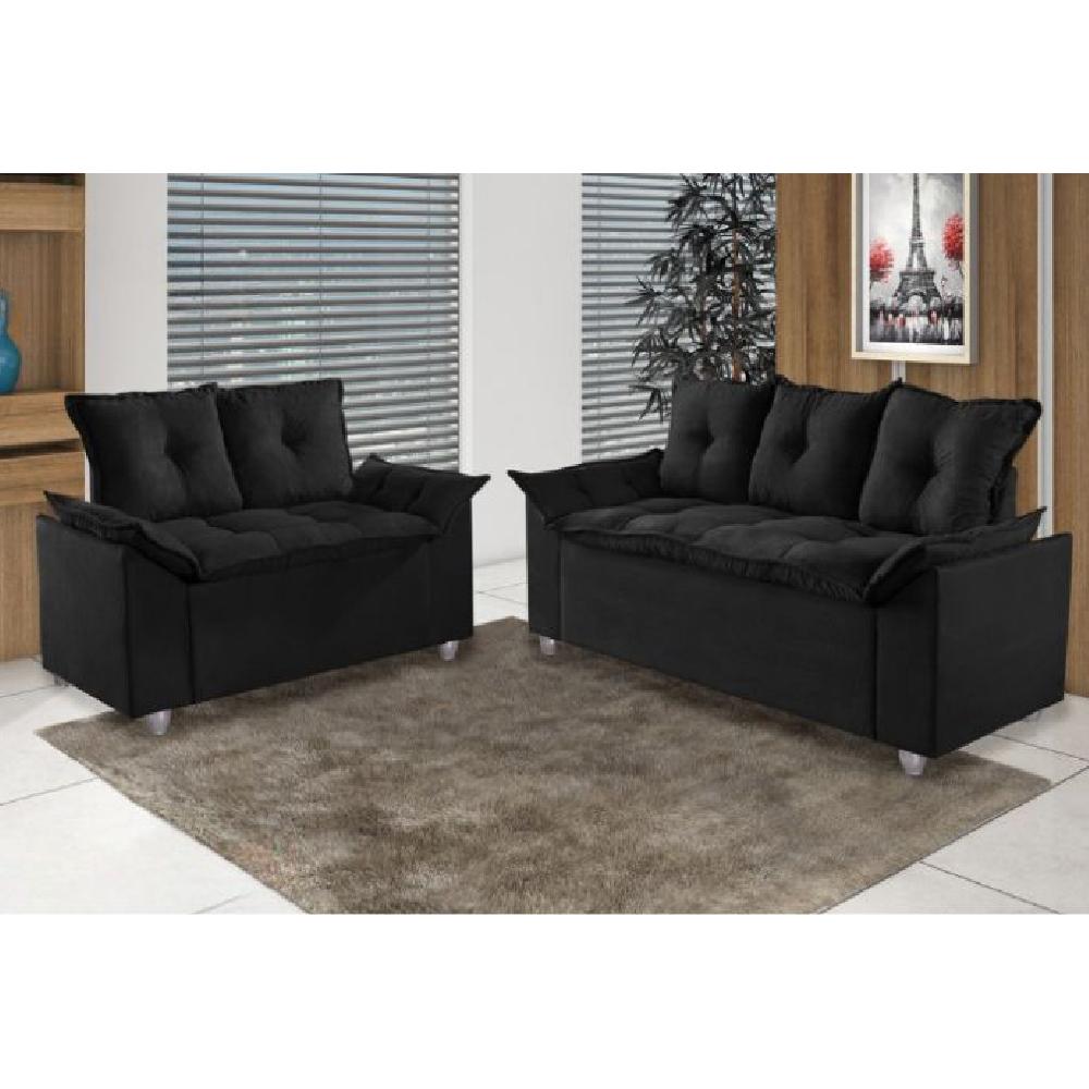 Conjunto Sofá 2 e 3 Lugares Viena Veludo Preto