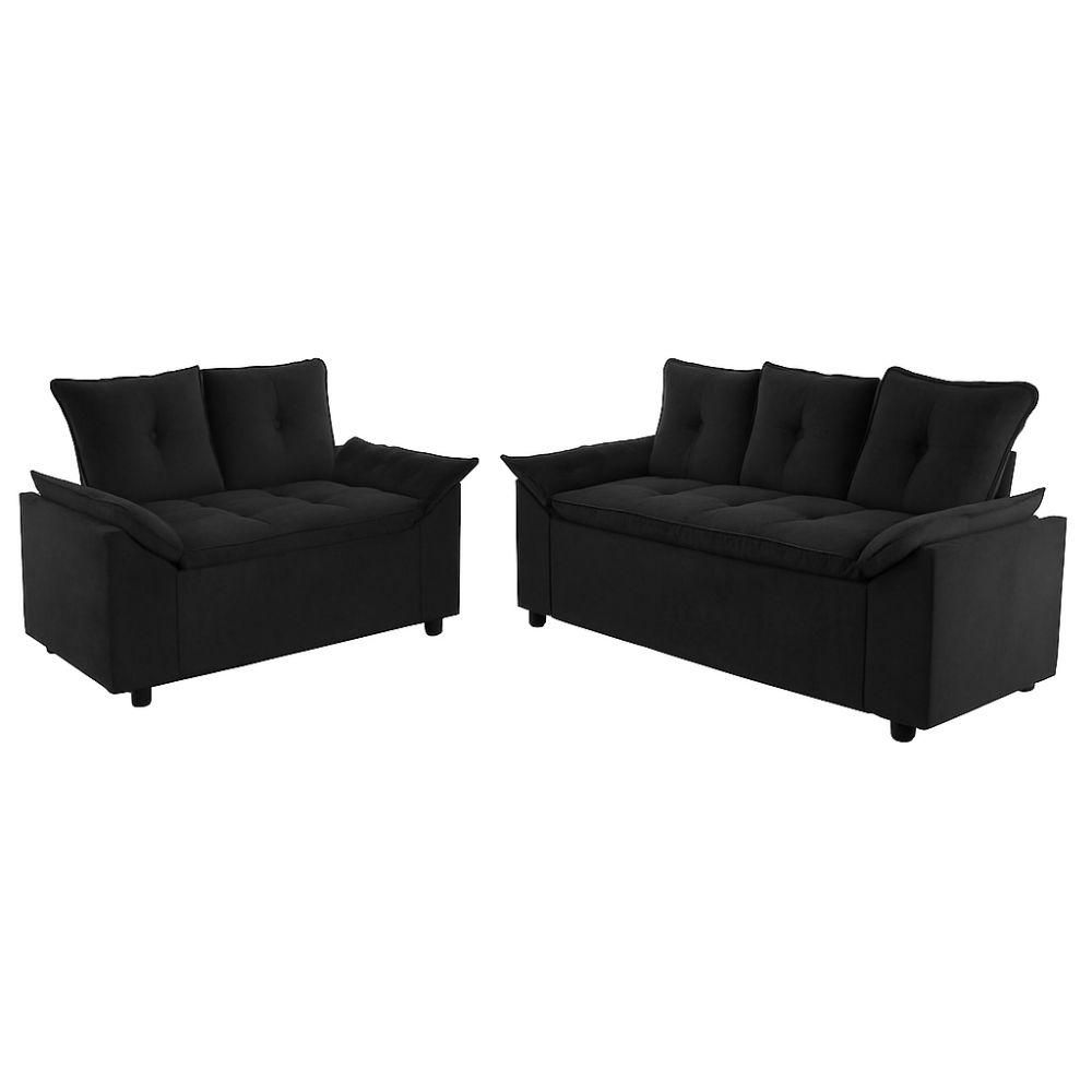 Conjunto Sofá 2 e 3 Lugares Viena Veludo Preto