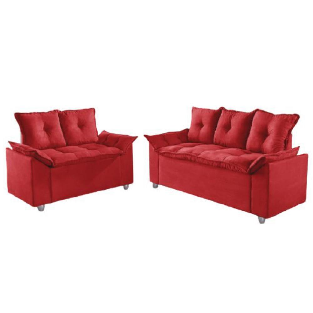 Conjunto Sofá 2 e 3 Lugares Viena Veludo Vermelho