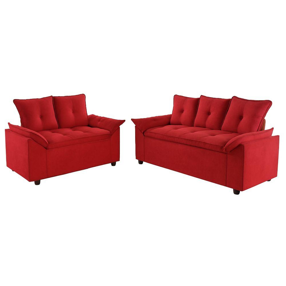 Conjunto Sofá 2 e 3 Lugares Viena Veludo Vermelho