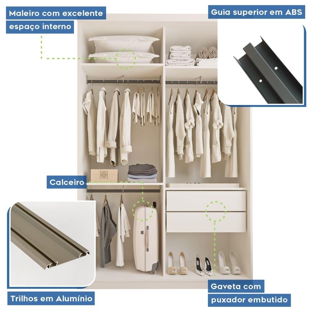 Guarda Roupa 2 Portas de Correr 2 Gavetas Kiara Minastex Branco