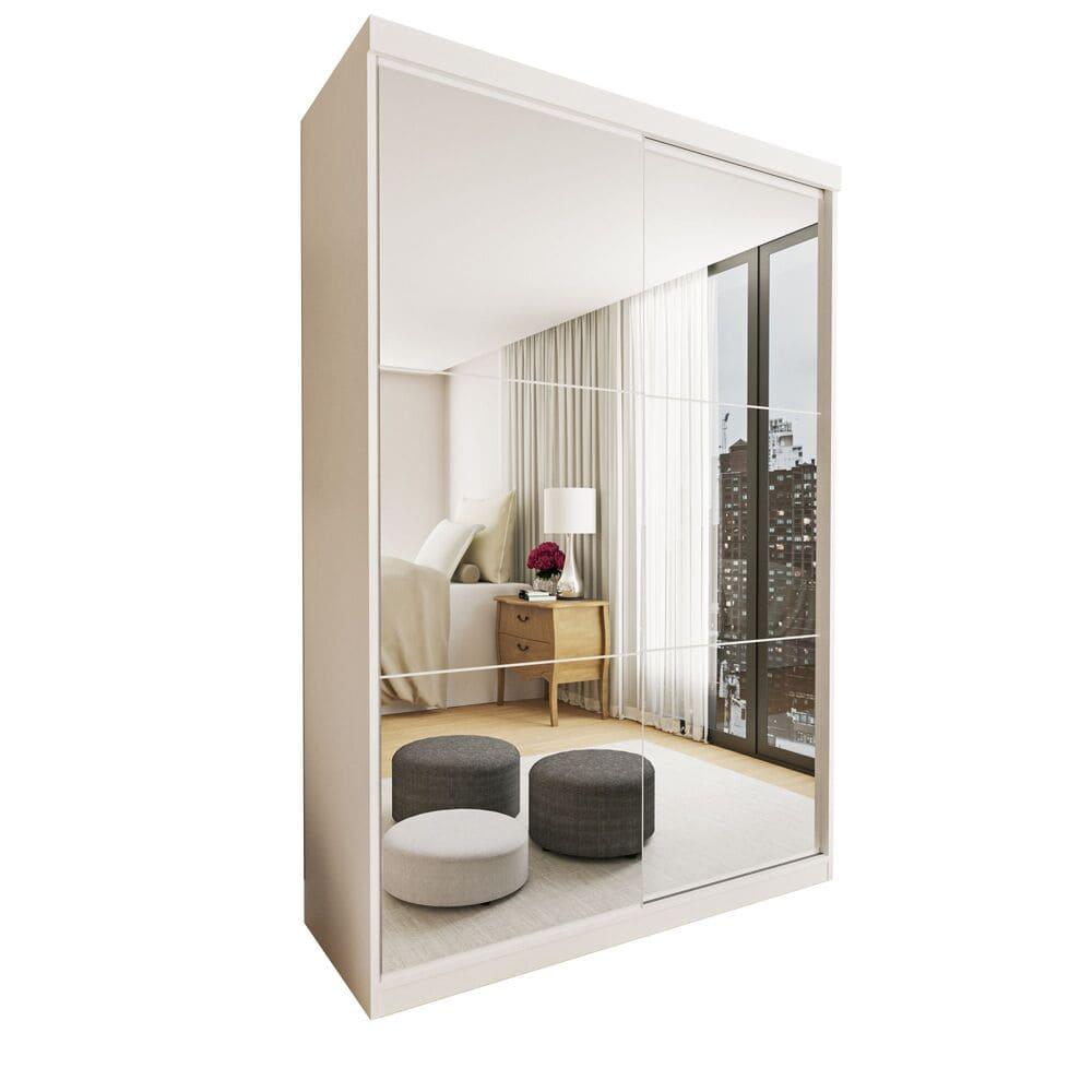 Guarda Roupa 2 Portas de Correr com Espelho 2 Gavetas Lila Minastex Branco