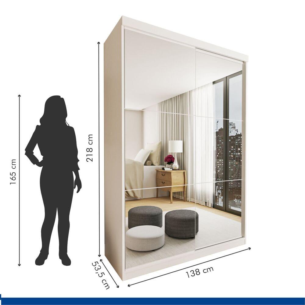 Guarda Roupa 2 Portas de Correr com Espelho 2 Gavetas Lila Minastex Branco