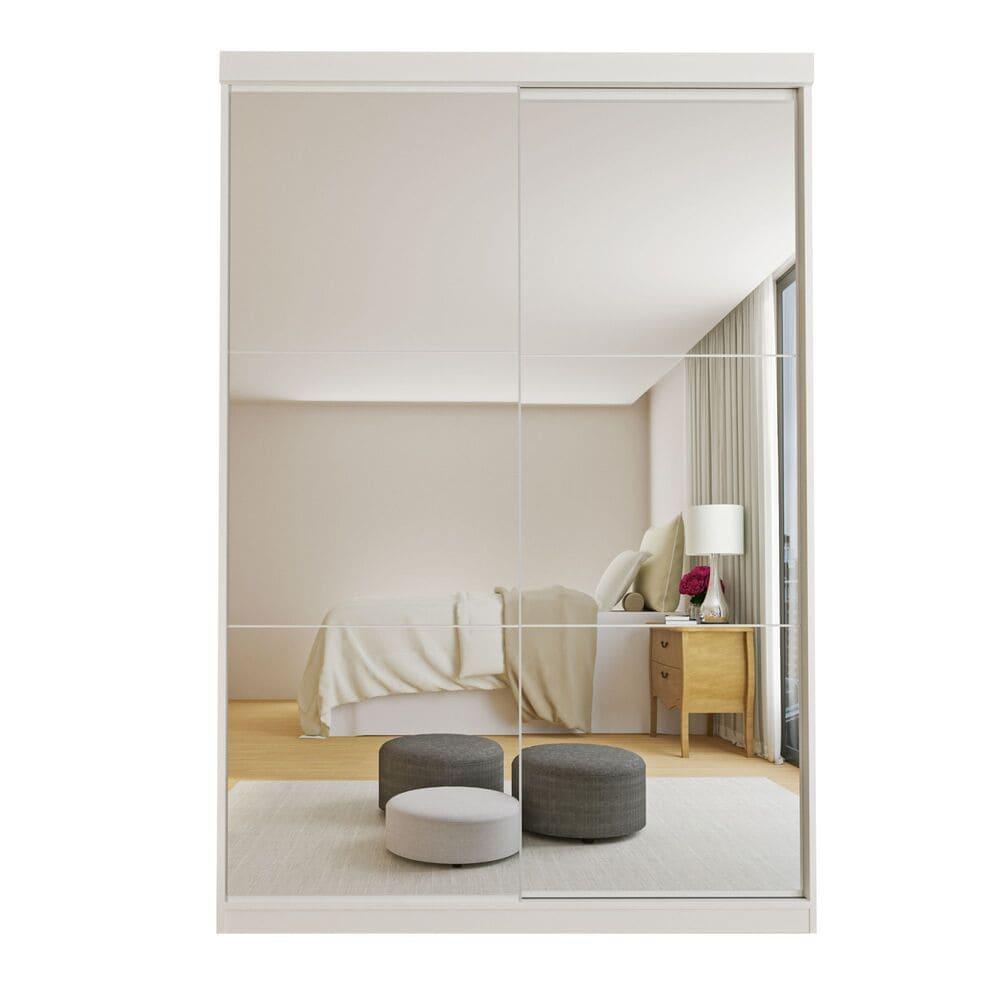 Guarda Roupa 2 Portas de Correr com Espelho 2 Gavetas Lila Minastex Branco