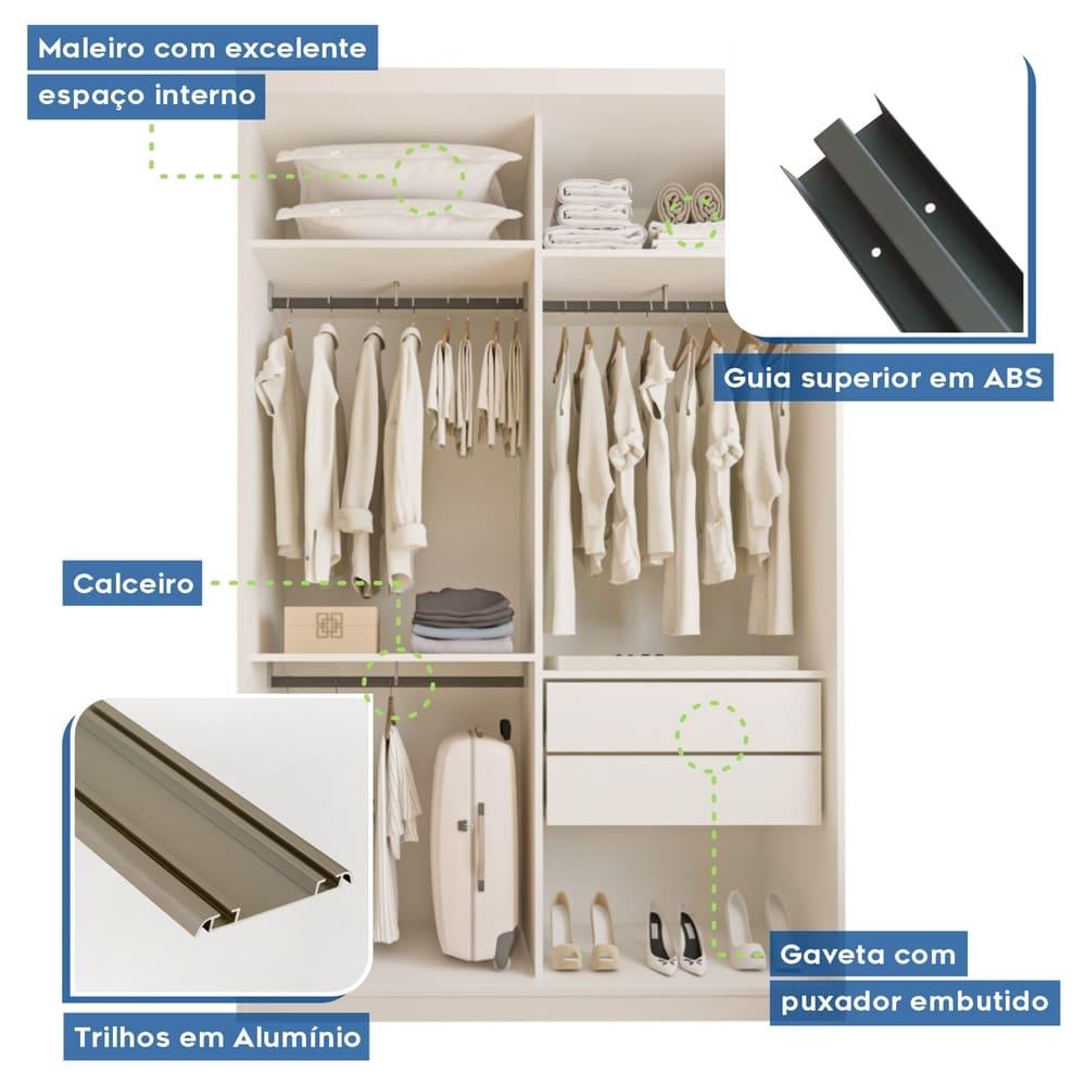 Guarda Roupa 2 Portas de Correr com Espelho 2 Gavetas Lila Minastex Branco