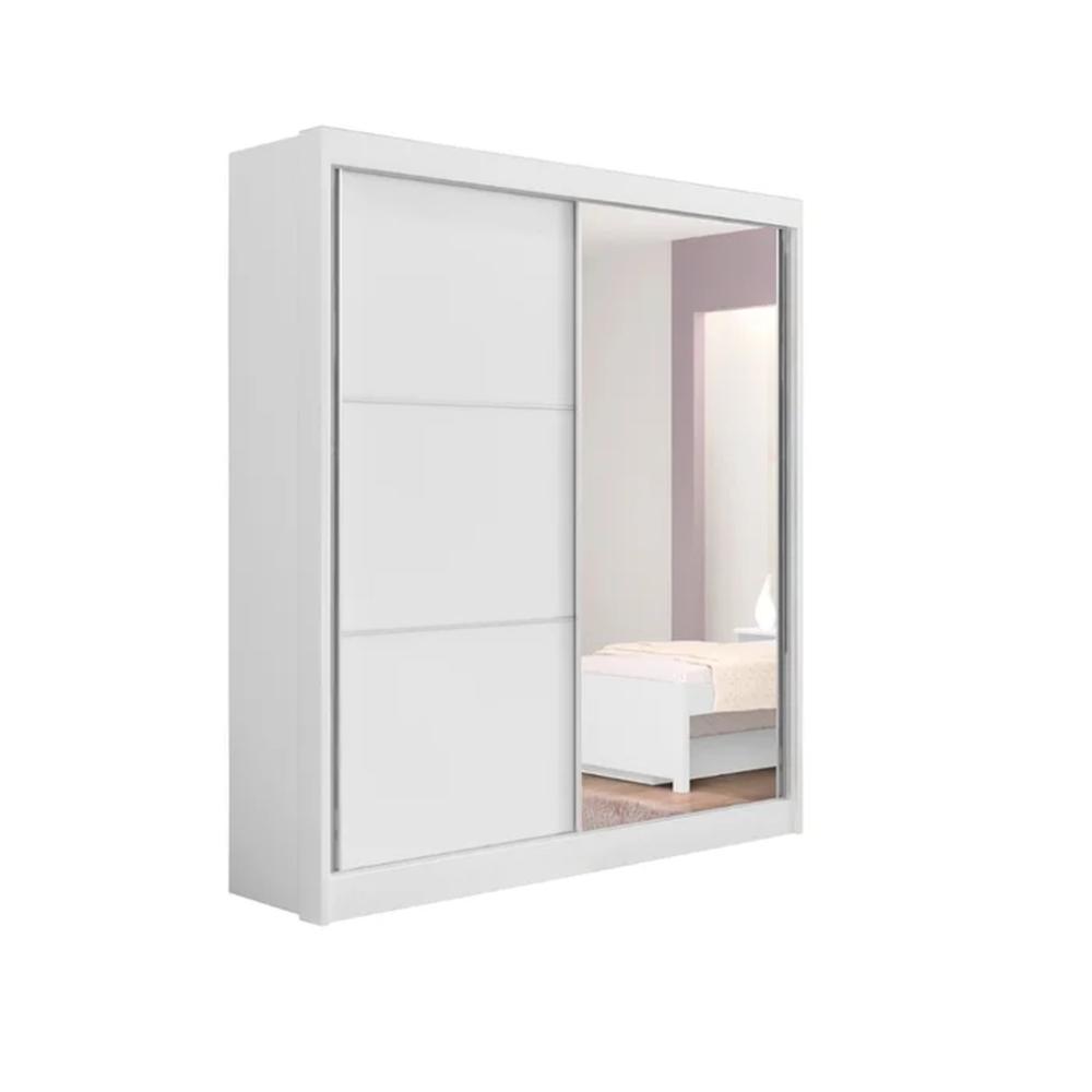 Guarda Roupa 2 Portas de Correr com Espelho 3 Gavetas Atenas D'Doro Branco