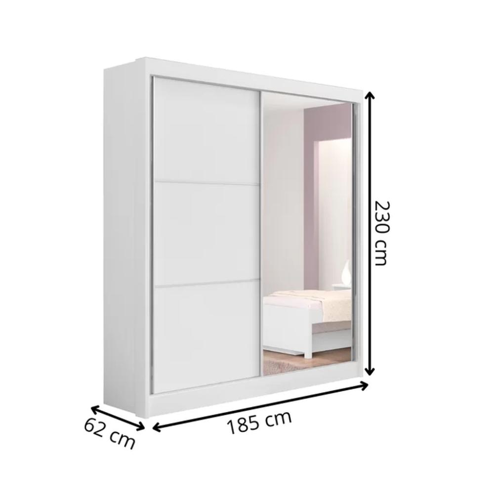 Guarda Roupa 2 Portas de Correr com Espelho 3 Gavetas Atenas D'Doro Branco