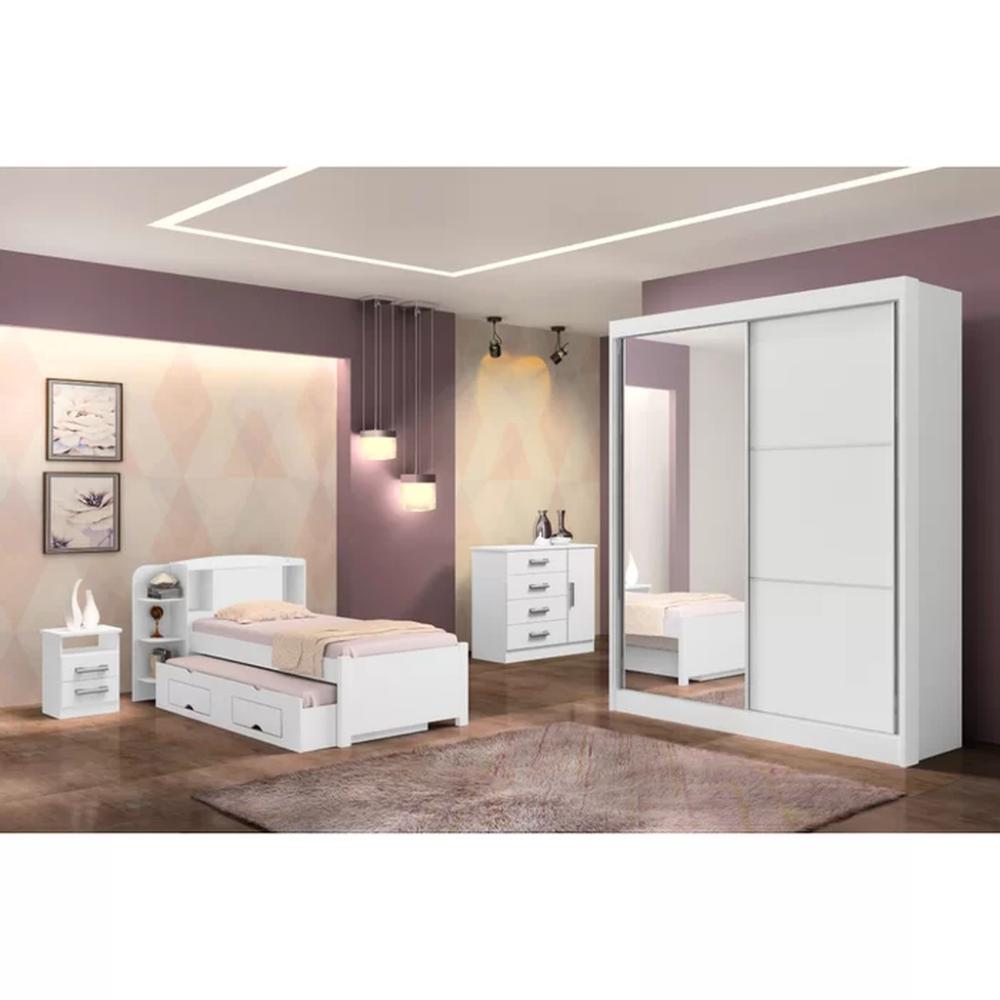 Guarda Roupa 2 Portas de Correr com Espelho 3 Gavetas Atenas D'Doro Branco