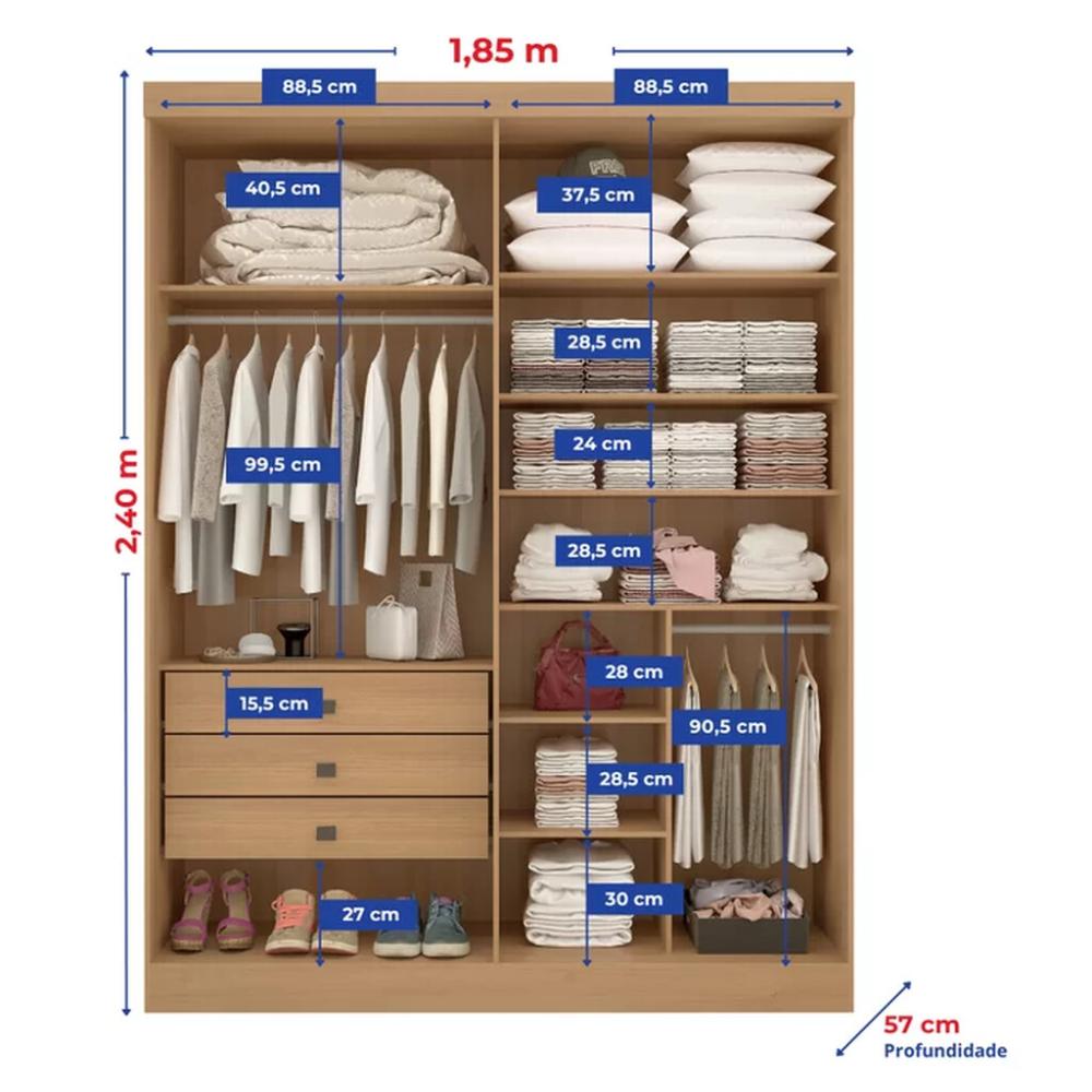 Guarda Roupa 4 Portas 3 Gavetas Da Vinci D'Doro Cinamono Off White