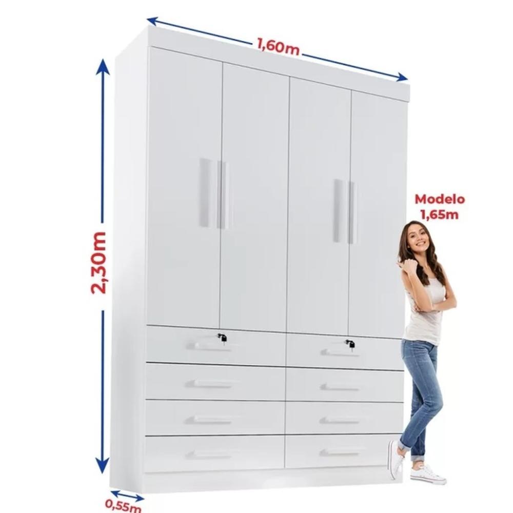 Guarda Roupa 4 Portas 8 Gavetas Mônaco D'Doro Branco