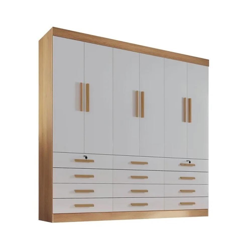 Guarda Roupa 6 Portas 12 Gavetas Mônaco D'Doro Cinamomo Off White
