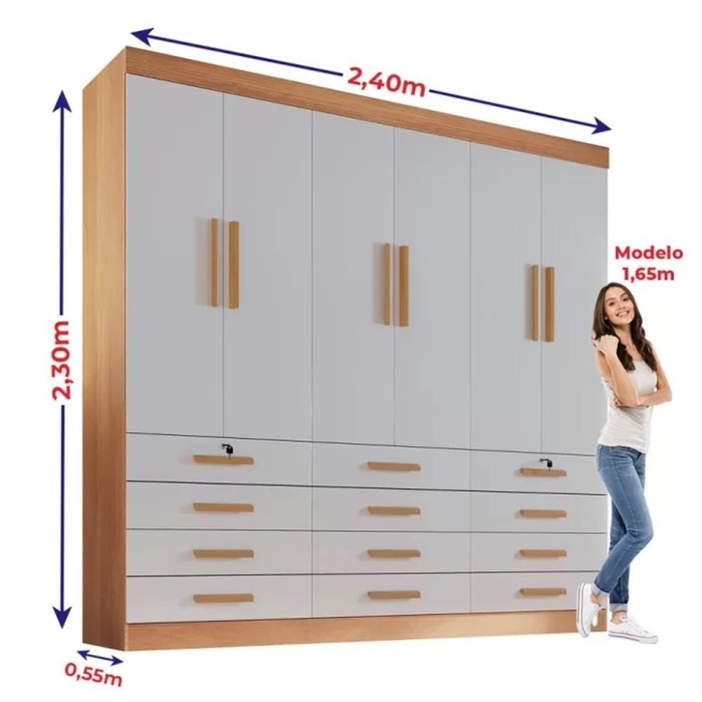 Guarda Roupa 6 Portas 12 Gavetas Mônaco D'Doro Cinamomo Off White
