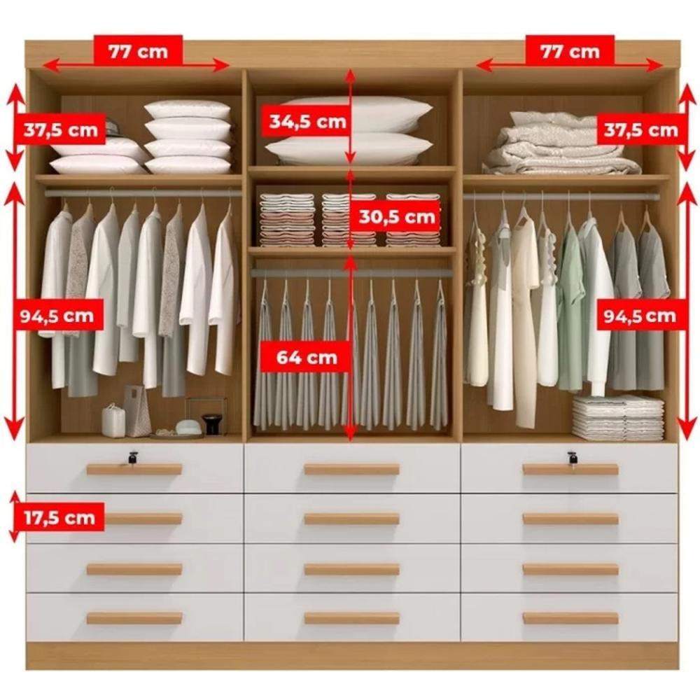 Guarda Roupa 6 Portas 12 Gavetas Mônaco D'Doro Cinamomo Off White