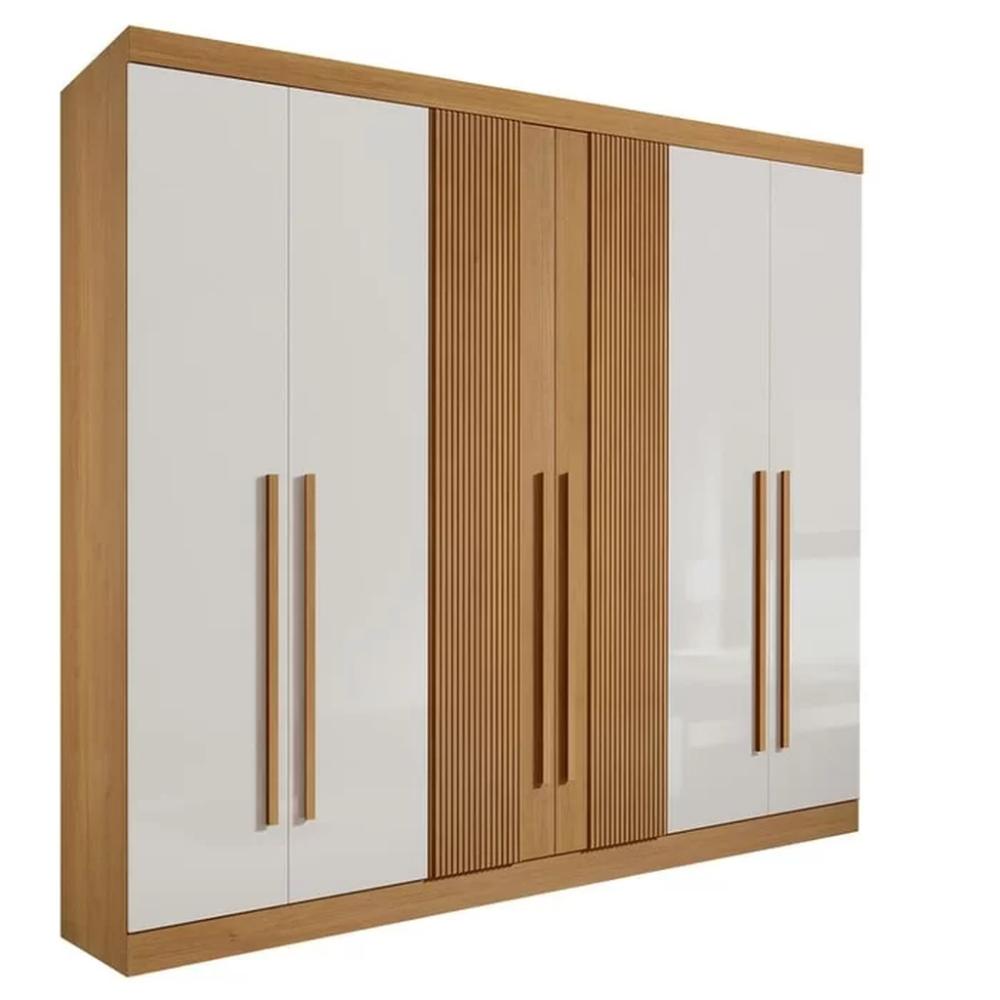 Guarda Roupa 6 Portas 6 Gavetas Da Vinci Plus Ripado Cinamomo Off White