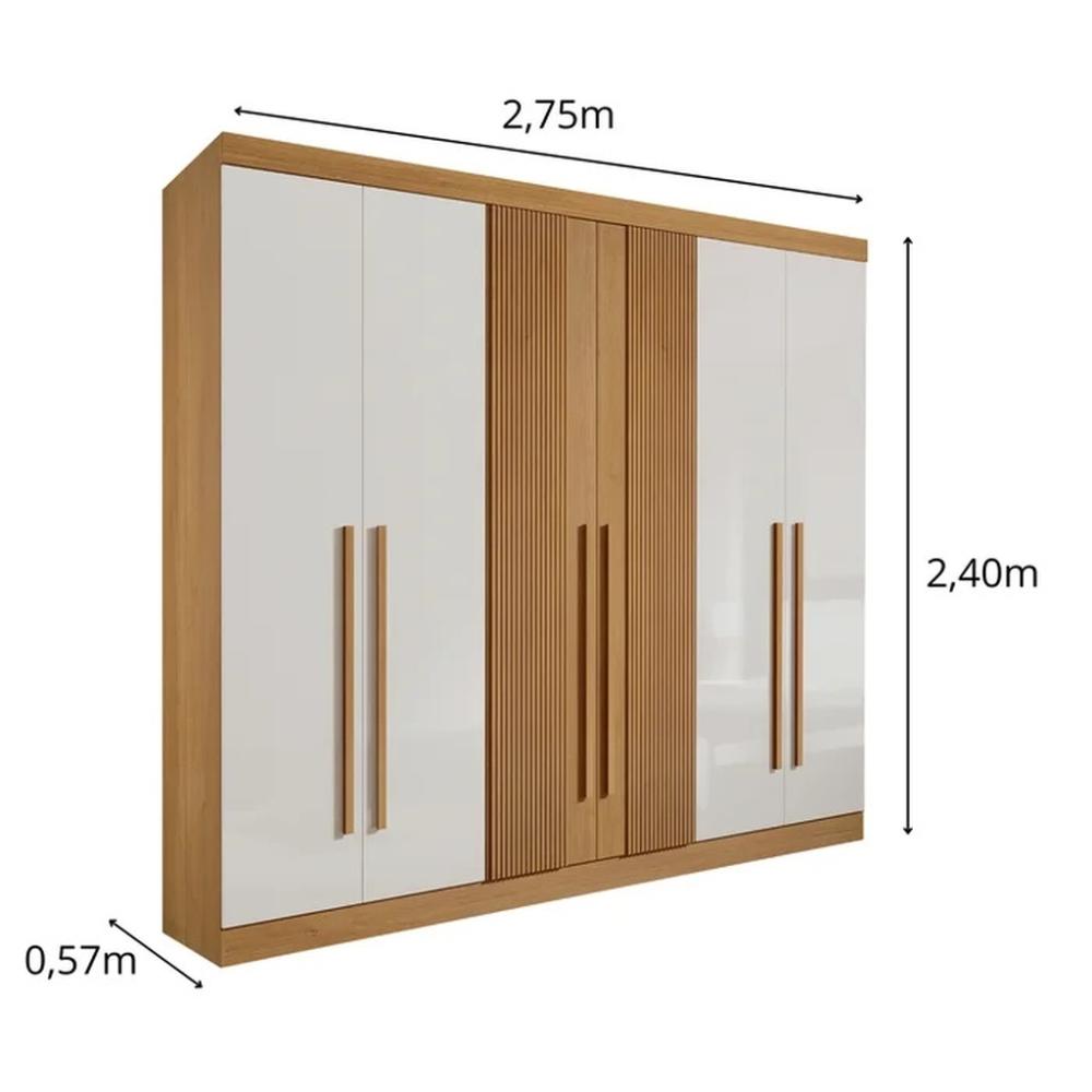 Guarda Roupa 6 Portas 6 Gavetas Da Vinci Plus Ripado Cinamomo Off White