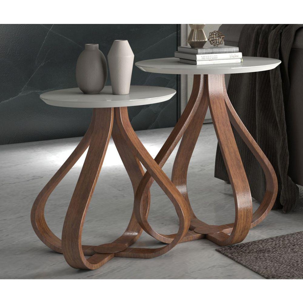 Jogo de Mesa de Canto Bella Redonda Off White