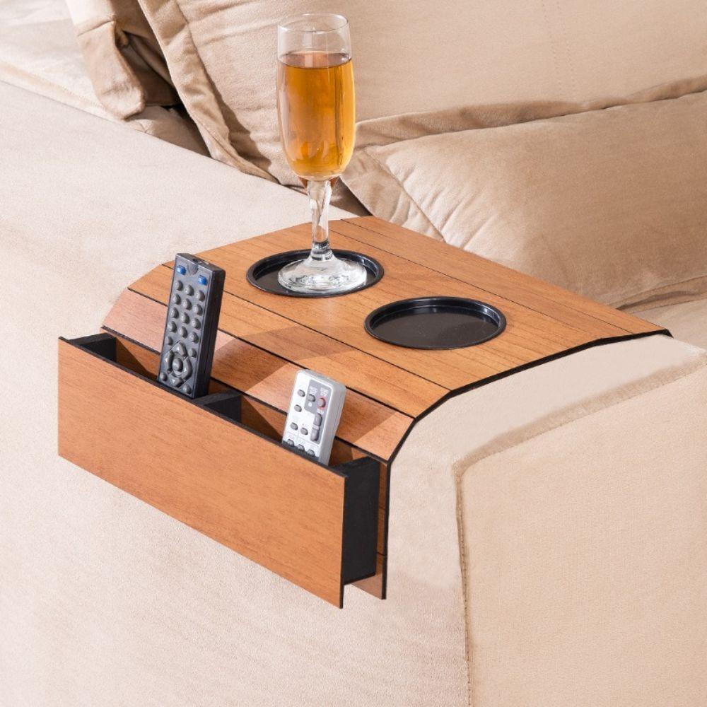 Kit 2 Bandeja Esteira para Braço de Sofá MDF Cinamono com Porta Copos e Controle