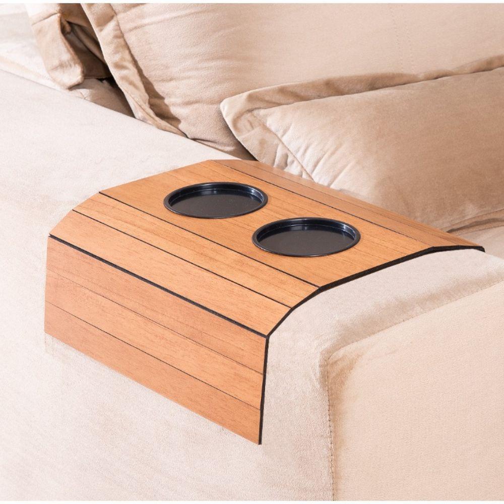 Kit 2 Bandeja Esteira para Braço de Sofá MDF Cinamono com Porta Copos e Controle