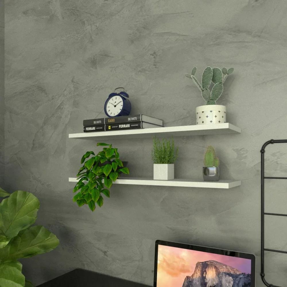 Kit 2 Prateleiras com Suporte Invisível 60x15 cm Branco