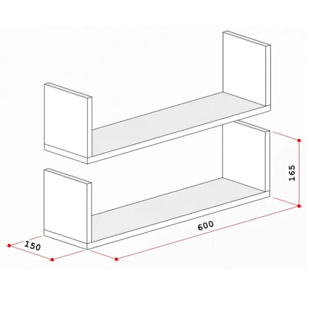 Kit 2 Prateleiras em U 60x15 cm Organizador Escritório com Suporte Invisível Branco
