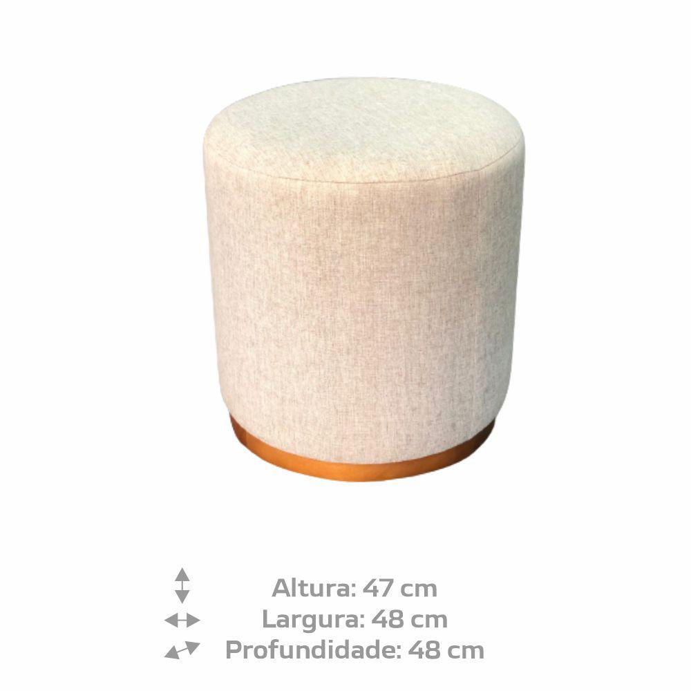 Kit 2 Puff Barcelona Linho Bege e Base Madeira