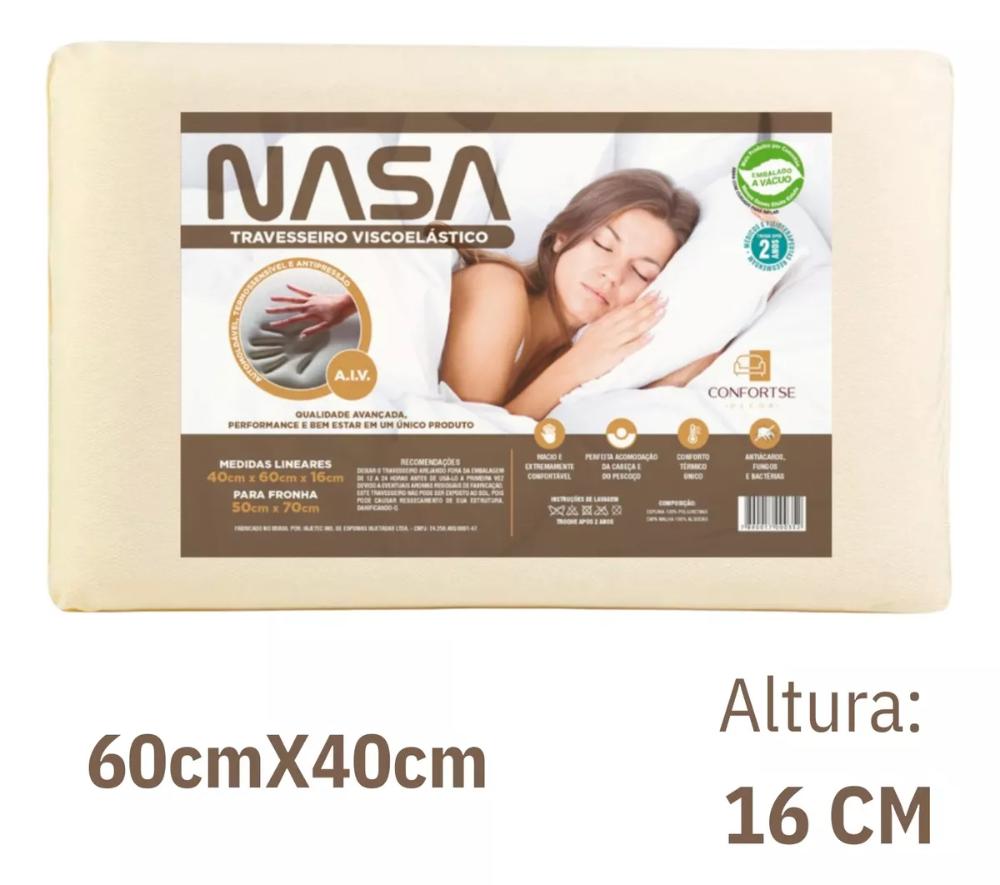 Kit 2 Travesseiros NASA Viscoelástico Alto 60x40 cm