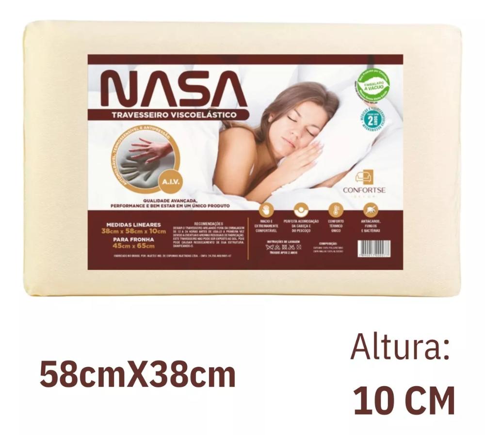 Kit 2 Travesseiros NASA Viscoelástico Baixo 58x38 cm