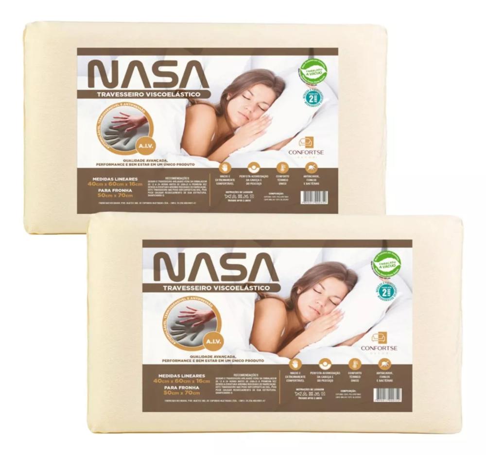 Kit 2 Travesseiros NASA Viscoelástico Médio 60x40 cm