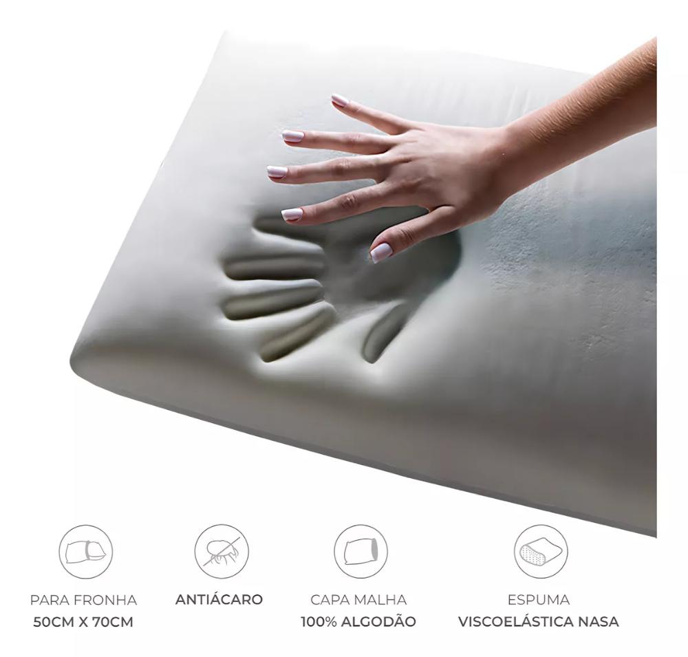 Kit 2 Travesseiros NASA Viscoelástico Médio 60x40 cm