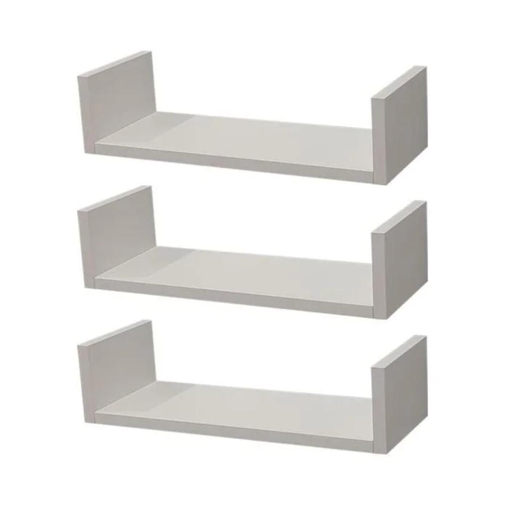 Kit 3 Prateleiras U 60 x 15mm Branca Suporte Invisível