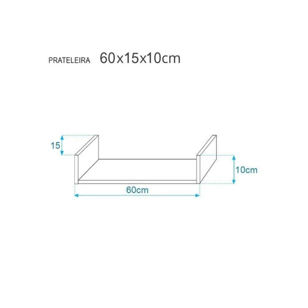 Kit 3 Prateleiras U 60 x 15mm Branca Suporte Invisível