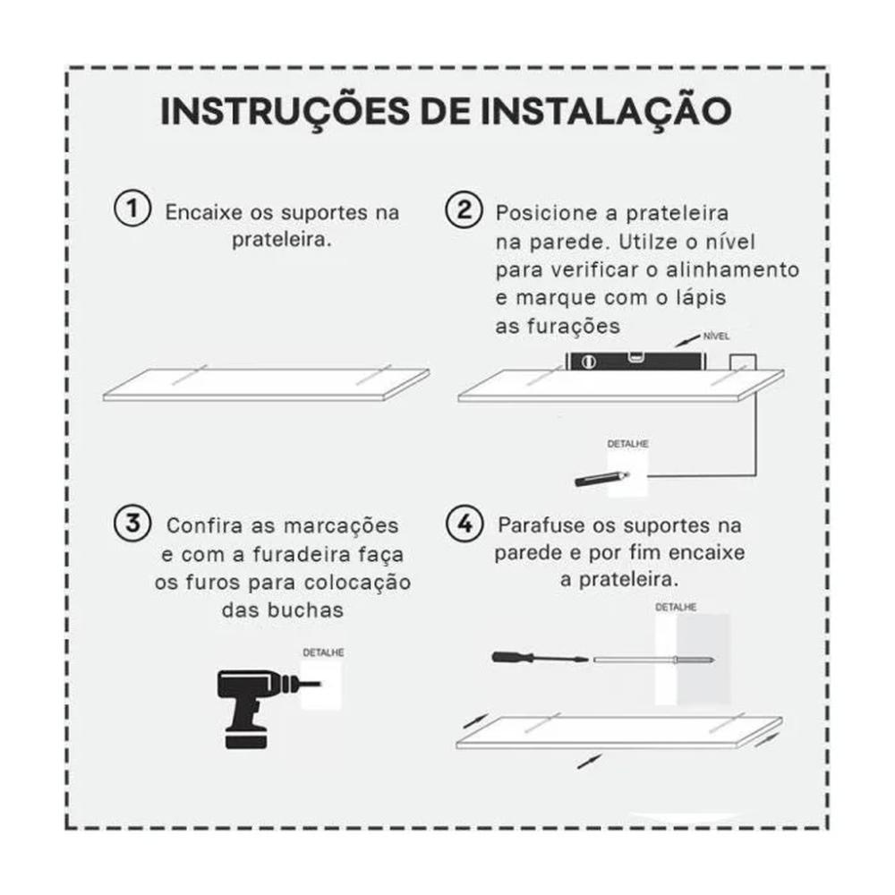 Kit 3 Prateleiras U 60 x 15mm Branca Suporte Invisível