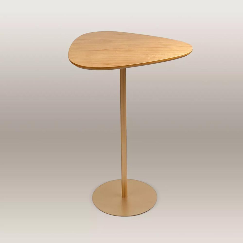 Mesa Lateral Orgânica UP Tampo Cinamono e Metal Dourado 52 cm