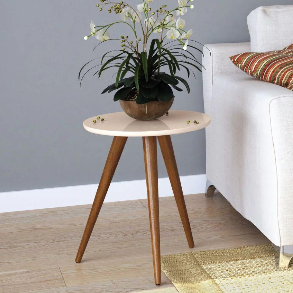 Mesa Lateral de Canto Pé Palito Off White 45 cm