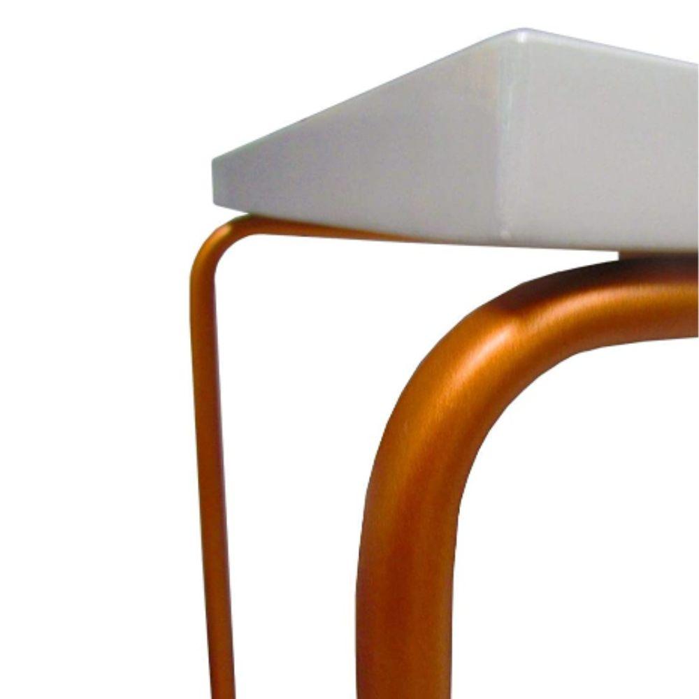 Mesa de Apoio para Sofá Bandeja Espelhada Laca Branca Base Bronze