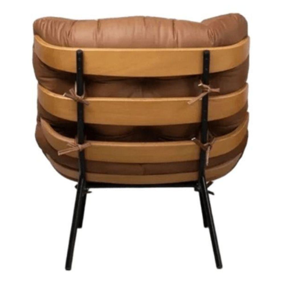Poltrona Costela Couro Caramelo Metal Preto