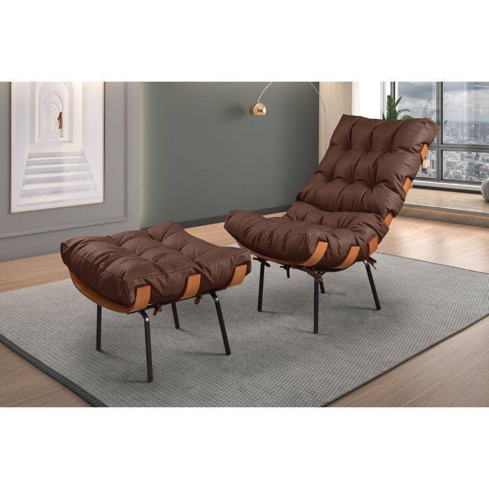 Poltrona Costela Couro Marrom Metal Preto