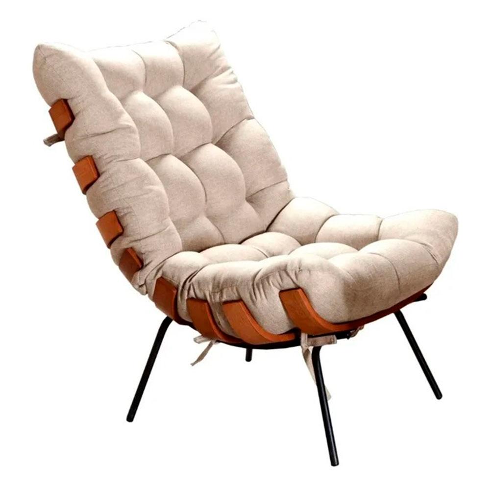 Poltrona Costela Linho Off White Metal Preto