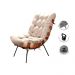 Poltrona Costela Linho Off White Metal Preto