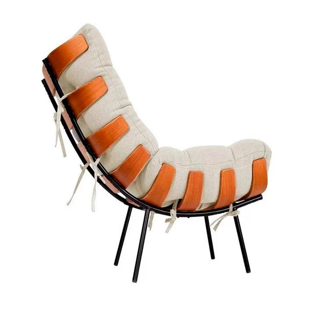 Poltrona Costela Linho Off White Metal Preto