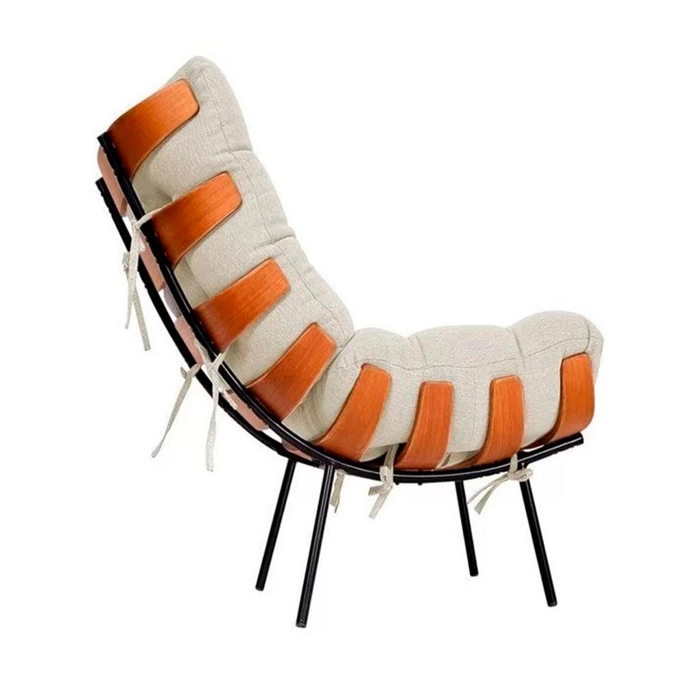 Poltrona Costela Linho Off White Metal Preto