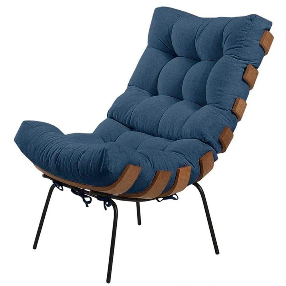 Poltrona Costela Tecido Veludo Azul Marinho