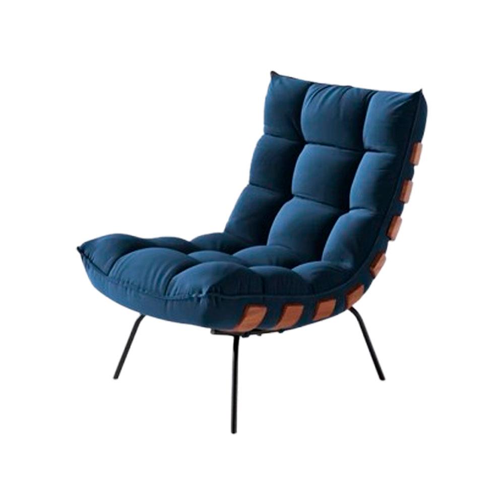 Poltrona Costela Tecido Veludo Azul Marinho