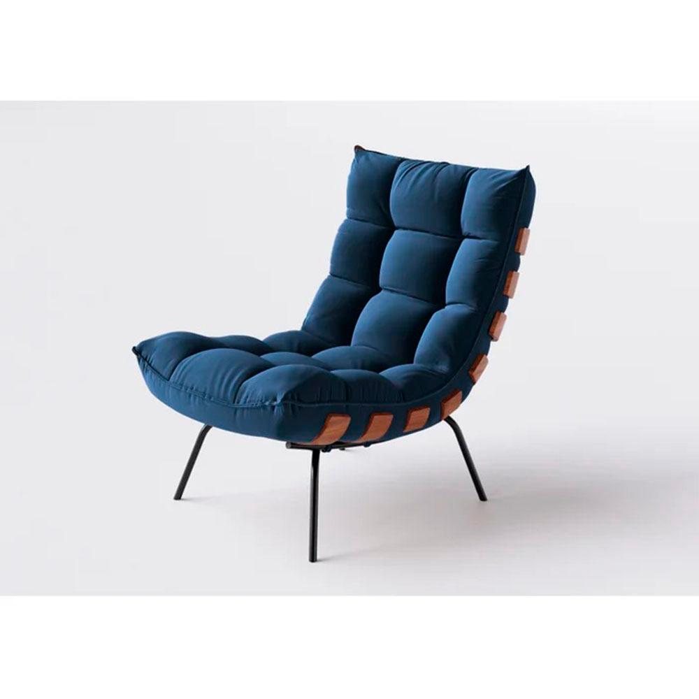 Poltrona Costela Tecido Veludo Azul Marinho