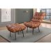 Poltrona Costela com Puff Couro Caramelo Metal Preto