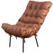 Poltrona Costela com Puff Couro Caramelo Metal Preto